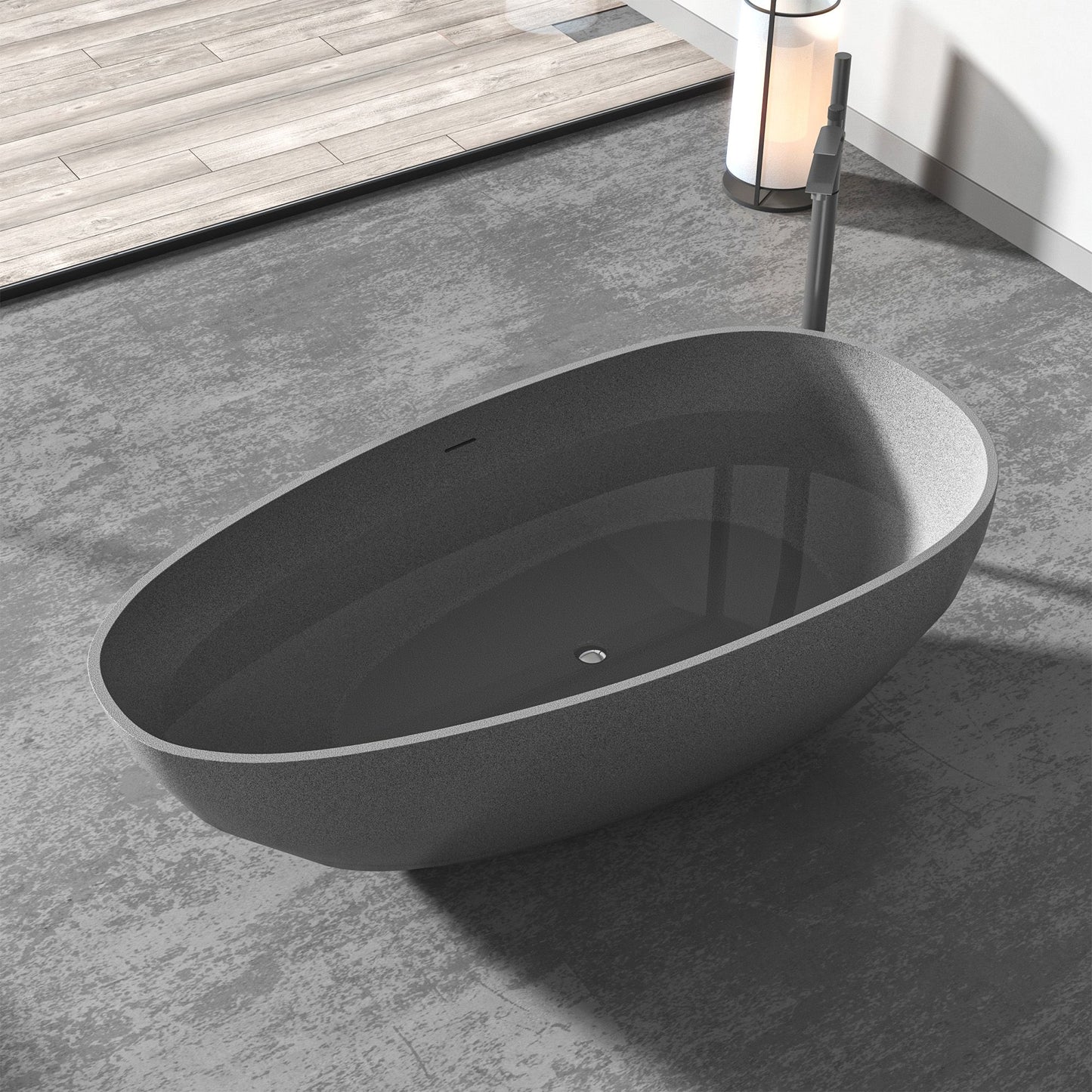 Freestanding Oval-Shaped Stone Resin Bathtub 59 Inch x 30.5 Inch - Vanity Art VA6913-MDS