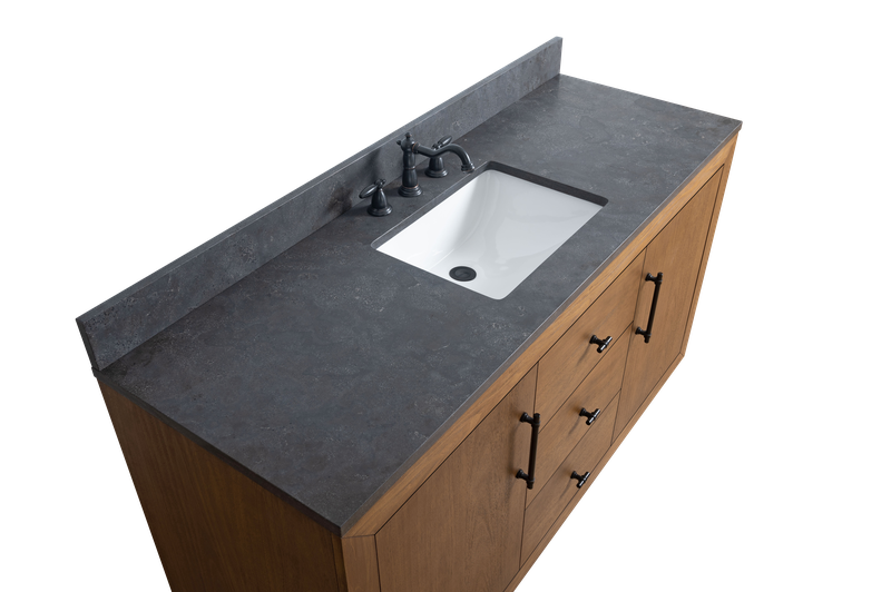 60 Inch Single Sink Bathroom Vanity in Tan with Limestone Top - Vanity Art VA7060-ST-BT