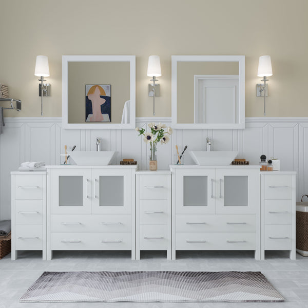 96 Inch Double Sink Bathroom Vanity in White with Marble Countertop - Vanity Art VA3130-96W