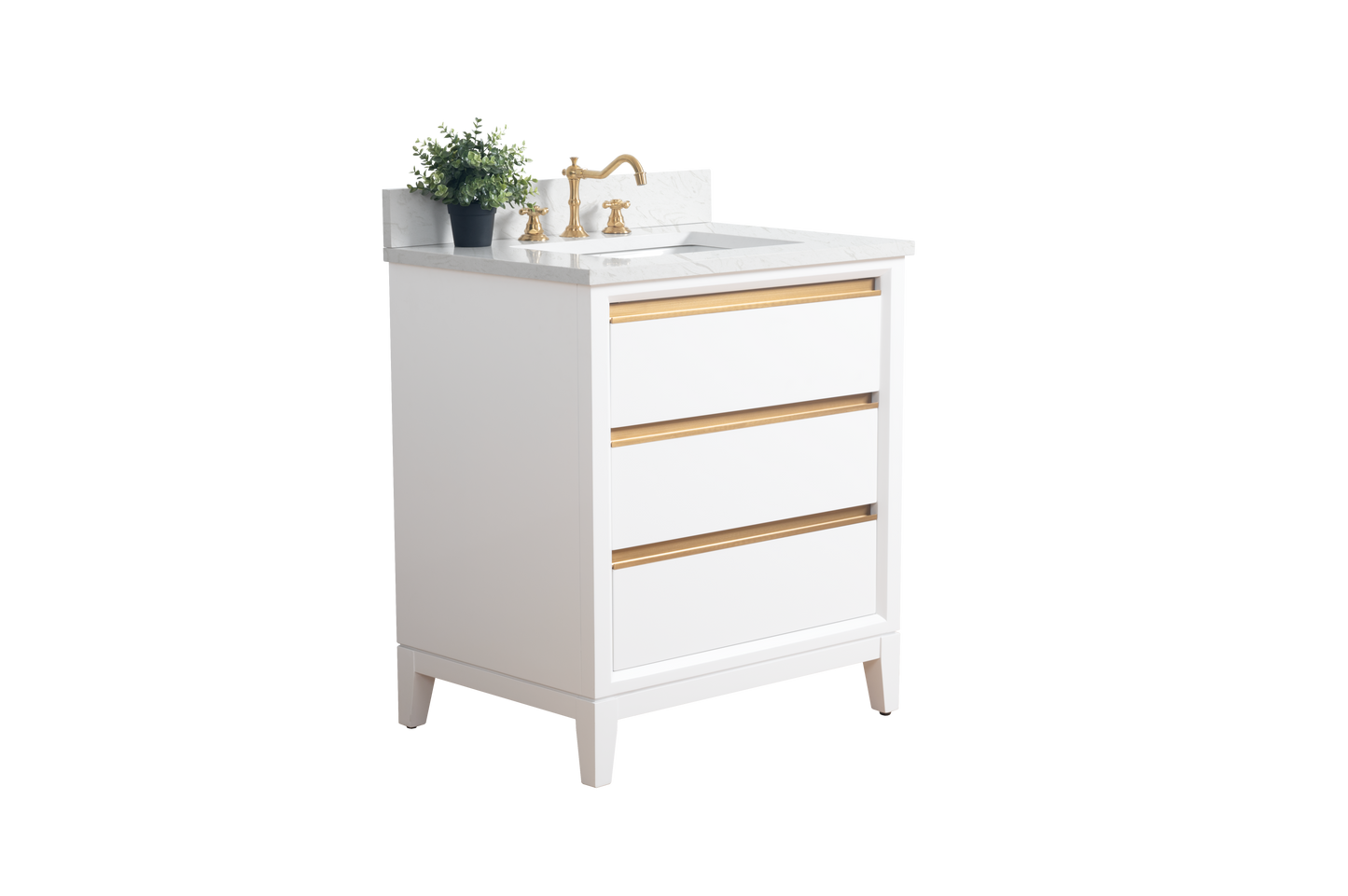 30 Inch Single Sink Bathroom Vanity in White with Marble Countertop - Vanity Art VA8030-W