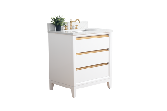 30 Inch Single Sink Bathroom Vanity in White with Marble Countertop - Vanity Art VA8030-W