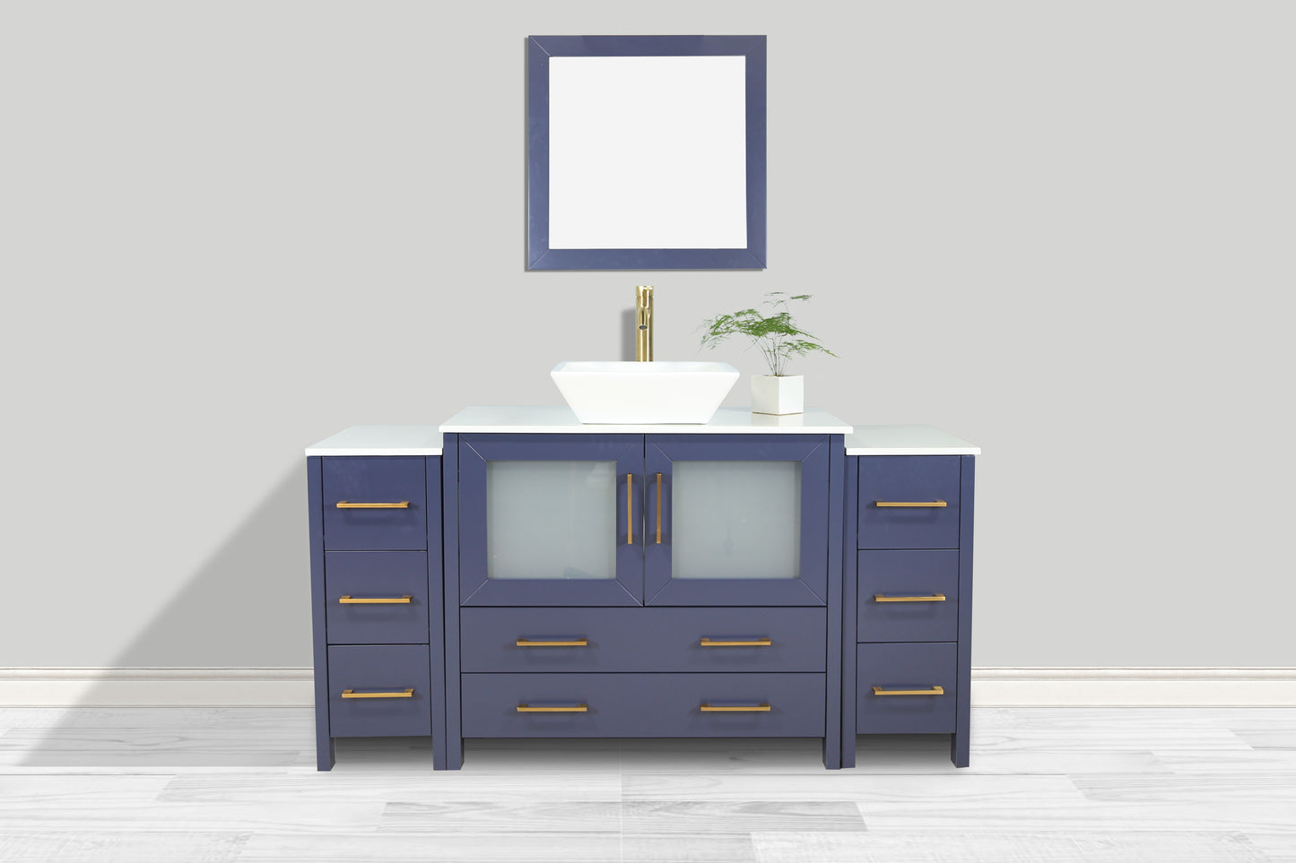 60 Inch Single Sink Bathroom Vanity in Blue with Marble Countertop - Vanity Art VA3136-60B