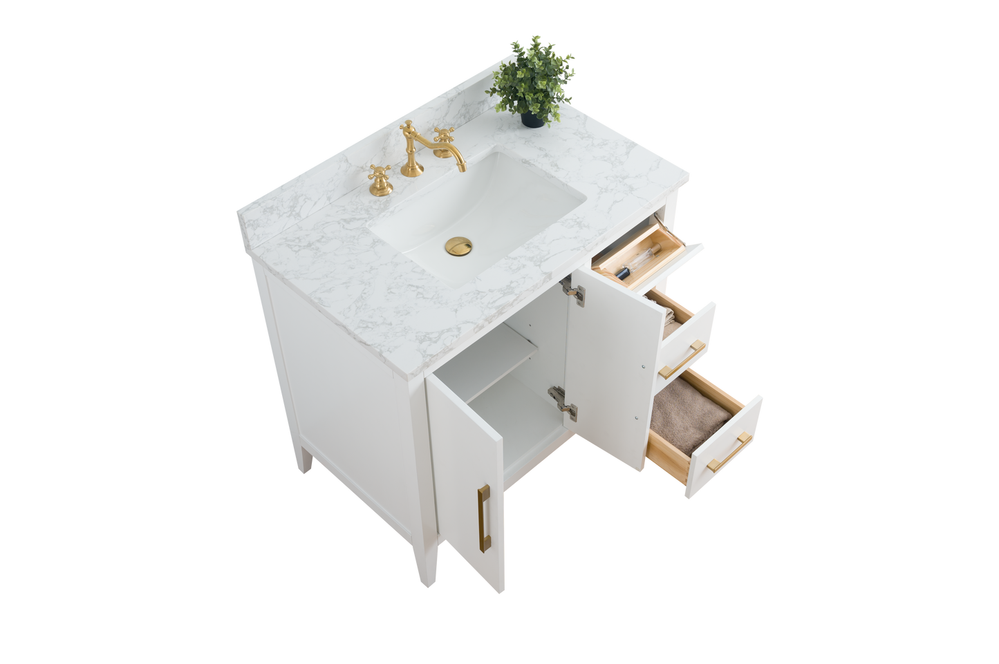 36 Inch Single Sink Bathroom Vanity in White with Marble Countertop - Vanity Art VA9036-W