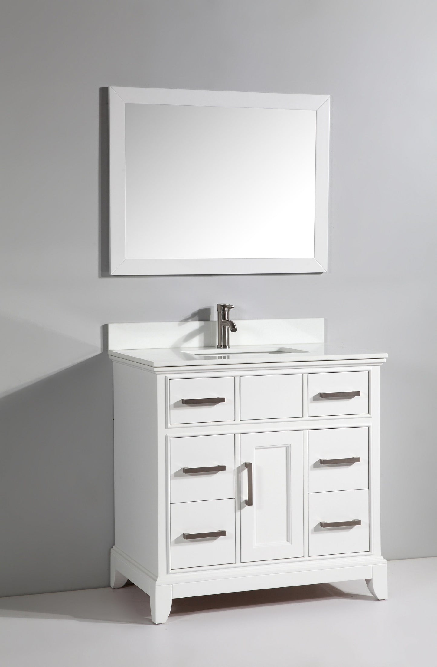 36 Inch Single Sink Bathroom Vanity in White with White Marble Countertop - Vanity Art VA1036W