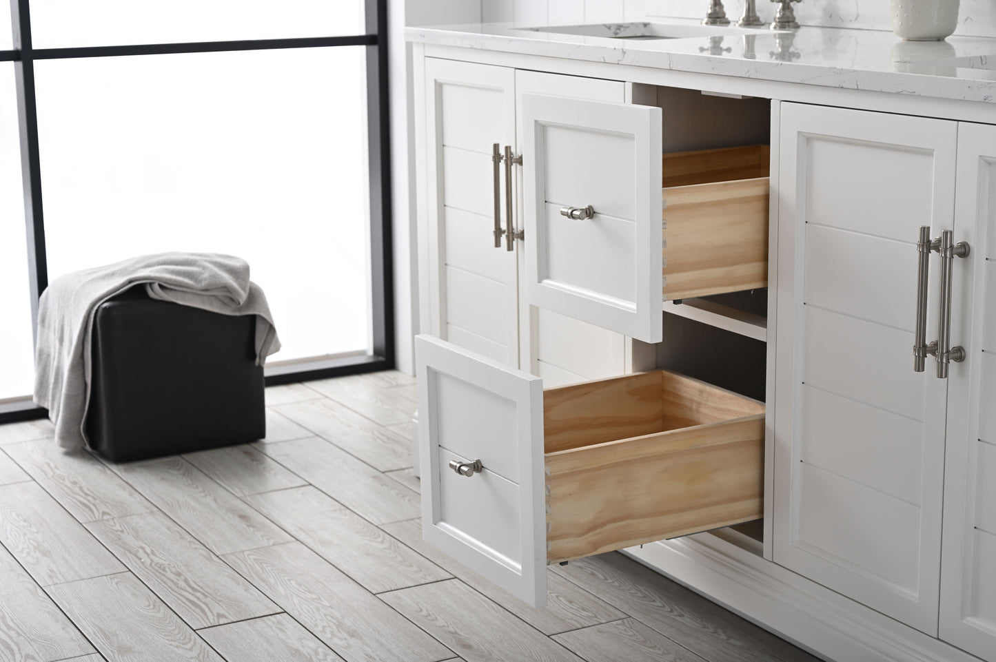 72 Inch Double Sink Bathroom Vanity in White with Marble Countertop & Backsplash - Vanity Art VA5072-DW