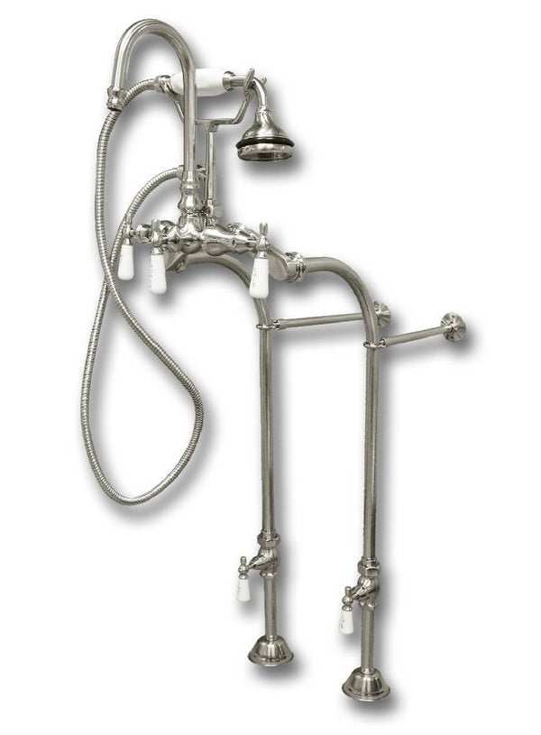 Clawfoot Tub Freestanding English Telephone Gooseneck Faucet & Hand Held Shower Combo - Brushed Nickel (CAM398684-BN)