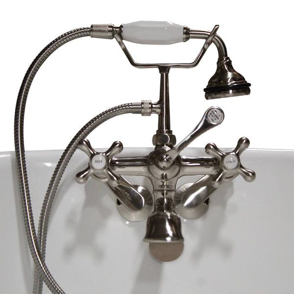 Clawfoot Tub Wall Mount British Telephone Faucet with Hand Held Shower - Brushed Nickel (CAM463BTW-BN)