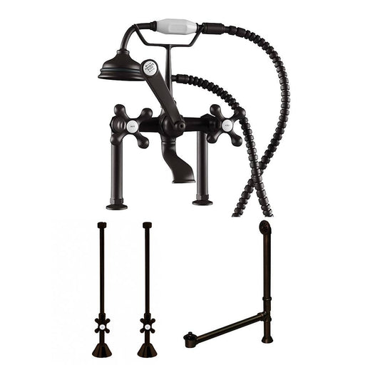 Complete Plumbing Package for Deck Mount Clawfoot Tub - Classic Telephone Style Faucet With 6" Deck Risers, Supply Lines With Shut Off Valves, Drain Assembly. Oil Rubbed Bronze (CAM463D-6-PKG-ORB)