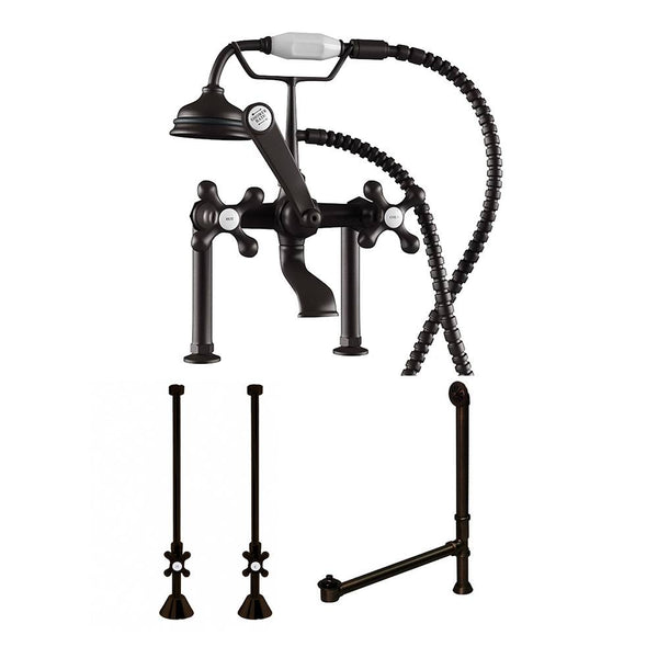 Complete Plumbing Package for Deck Mount Clawfoot Tub - Classic Telephone Style Faucet With 6 Deck Risers, Supply Lines With Shut Off Valves, Drain Assembly. Oil Rubbed Bronze (CAM463D-6-PKG-ORB)