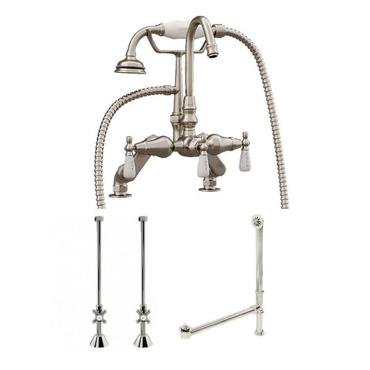 Complete Plumbing Package For Clawfoot Tub - Goosneck Faucet, Supply Lines With Shut Off Valves, Drain and Overflow Assembly. Brushed Nickel Finish - (CAM684D-PKG-BN)