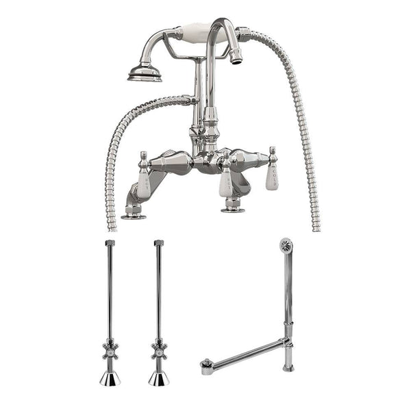 Complete Plumbing Package For Deck Mount Clawfoot Tub - Goosneck Faucet, Supply Lines With Shut Off Valves, Drain and Overflow Assembly. Polished Chrome Finish (CAM684D-PKG-CP)