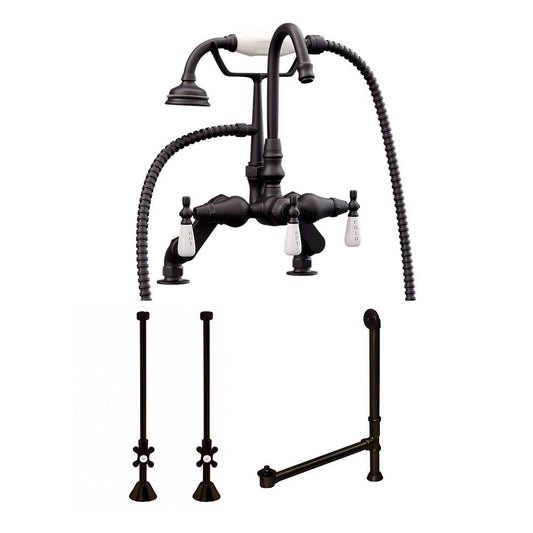 Complete Plumbing Package For Deck Mount Clawfoot Tub - Goosneck Faucet, Supply Lines With Shut Off Valves, Drain and Overflow Assembly. Oil Rubbed Bronze Finish (CAM684D-PKG-ORB)