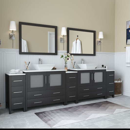 108 Inch Double Sink Bathroom Vanity in Espresso with Marble Countertop - Vanity Art VA3136-108E