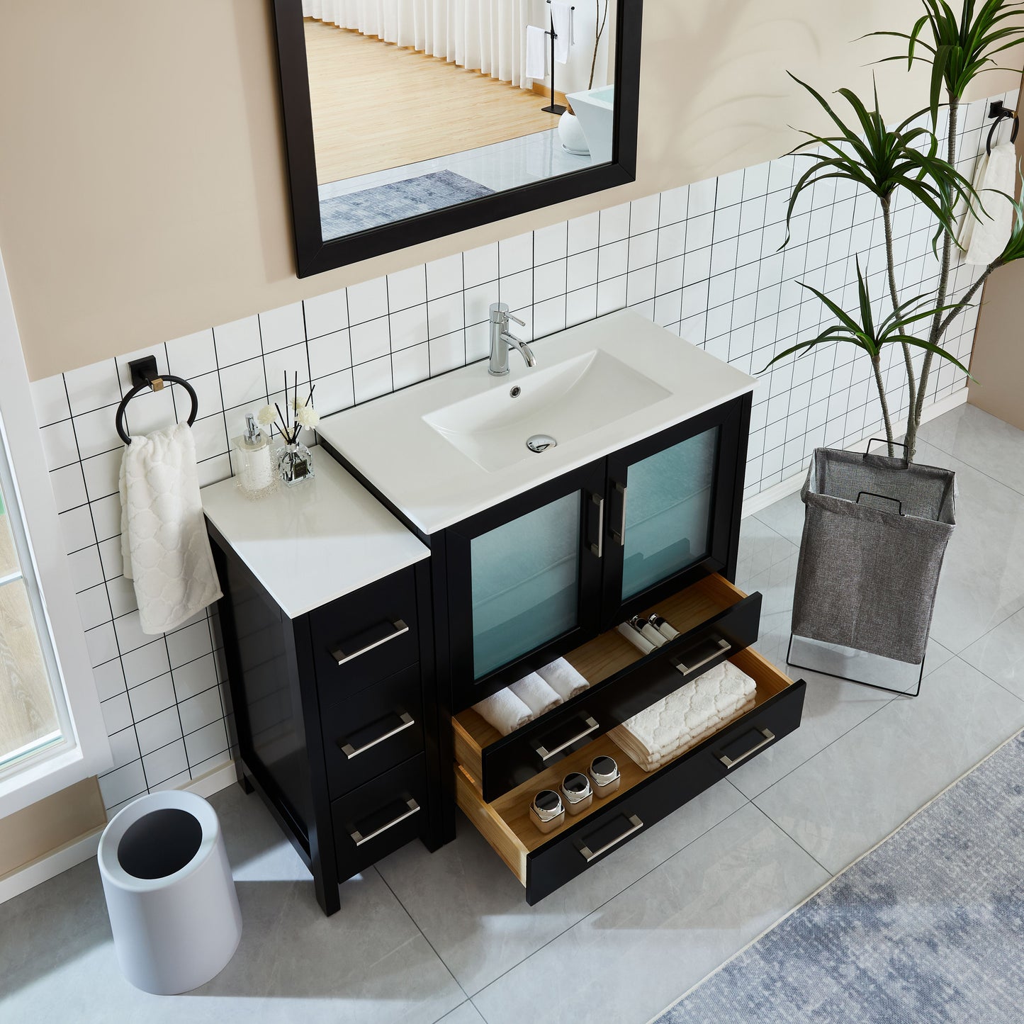 48 Inch Single Sink Bathroom Vanity in Espresso with Ceramic Countertop - Vanity Art VA3036-48E