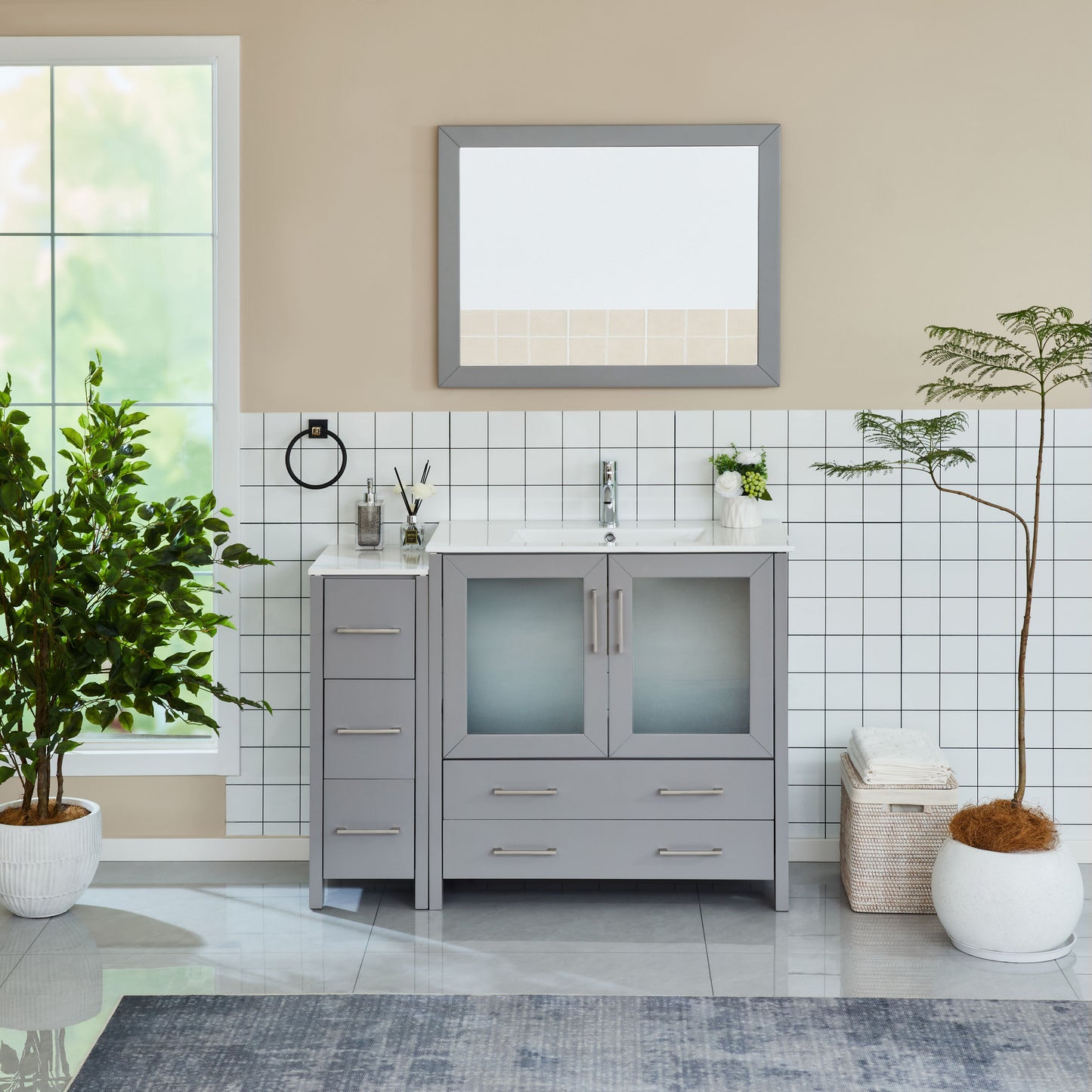 48 Inch Single Sink Bathroom Vanity in Gray with Ceramic Countertop - Vanity Art VA3036-48G