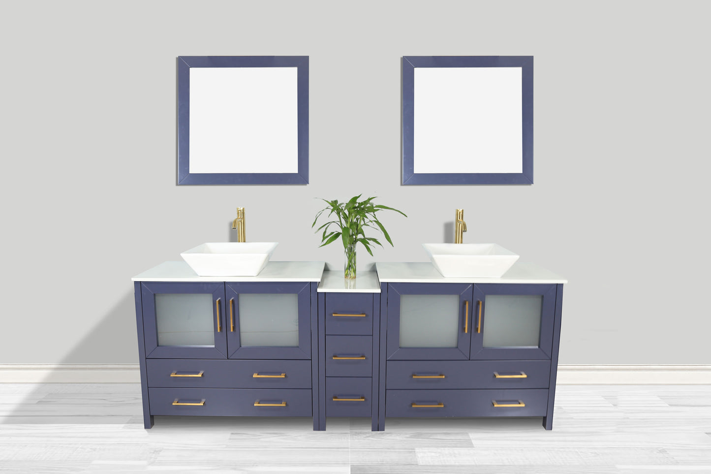 84 Inch Double Sink Bathroom Vanity in Blue with Marble Countertop - Vanity Art VA3136-84B