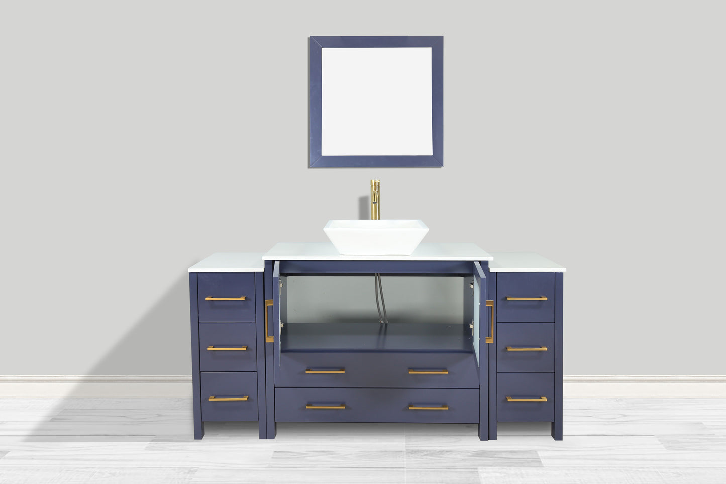 60 Inch Single Sink Bathroom Vanity in Blue with Marble Countertop - Vanity Art VA3136-60B