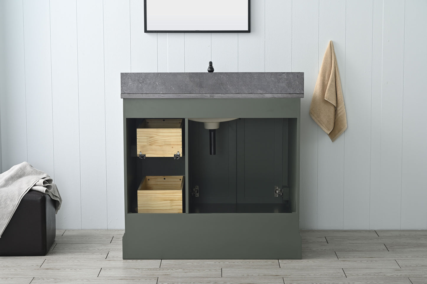 36 Inch Single Sink Bathroom Vanity in Vintage Green with Marble Countertop & Backsplash - Vanity Art VA5036-VG