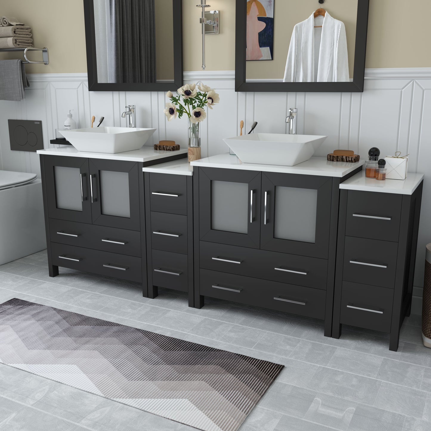 84 Inch Double Sink Bathroom Vanity in Espresso with Marble Countertop - Vanity Art VA3130-84E