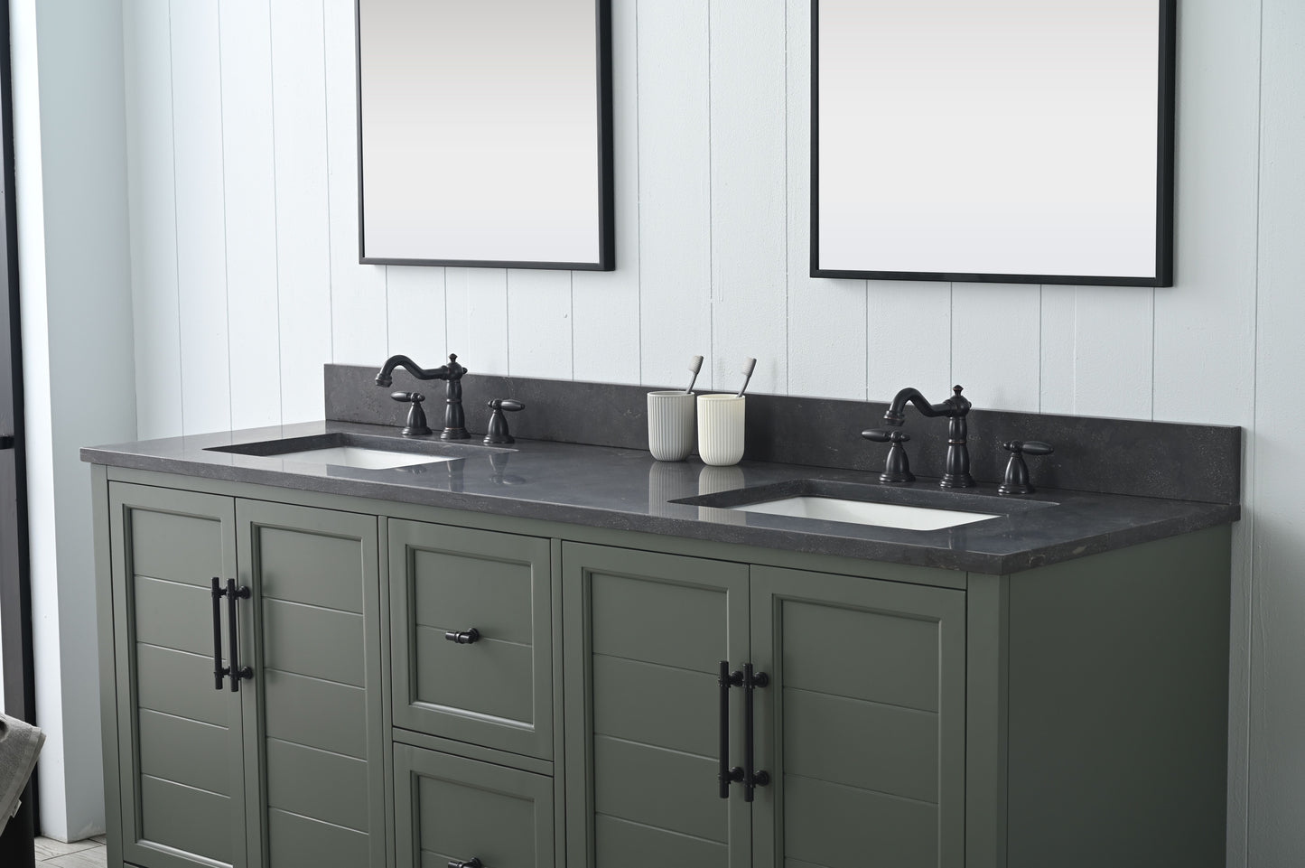 72 Inch Double Sink Bathroom Vanity in Vintage Green with Marble Countertop & Backsplash - Vanity Art VA5072-DVG