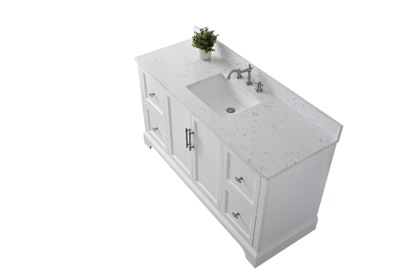 60 Inch Single Sink Bathroom Vanity in White with Marble Countertop & Backsplash - Vanity Art VA5060-SW