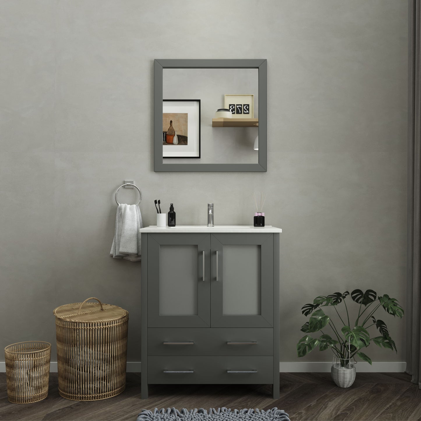 30 Inch Single Sink Bathroom Vanity in Gray with Ceramic Countertop - Vanity Art VA3030G