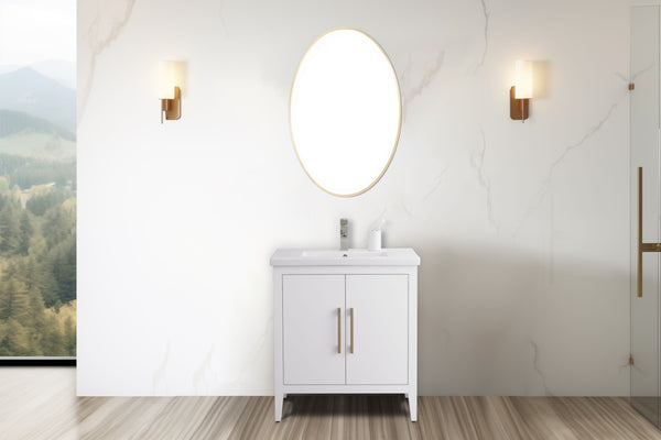 30 Inch Single Sink Bathroom Vanity in White with Ceramic Top - Vanity Art VA9030-W