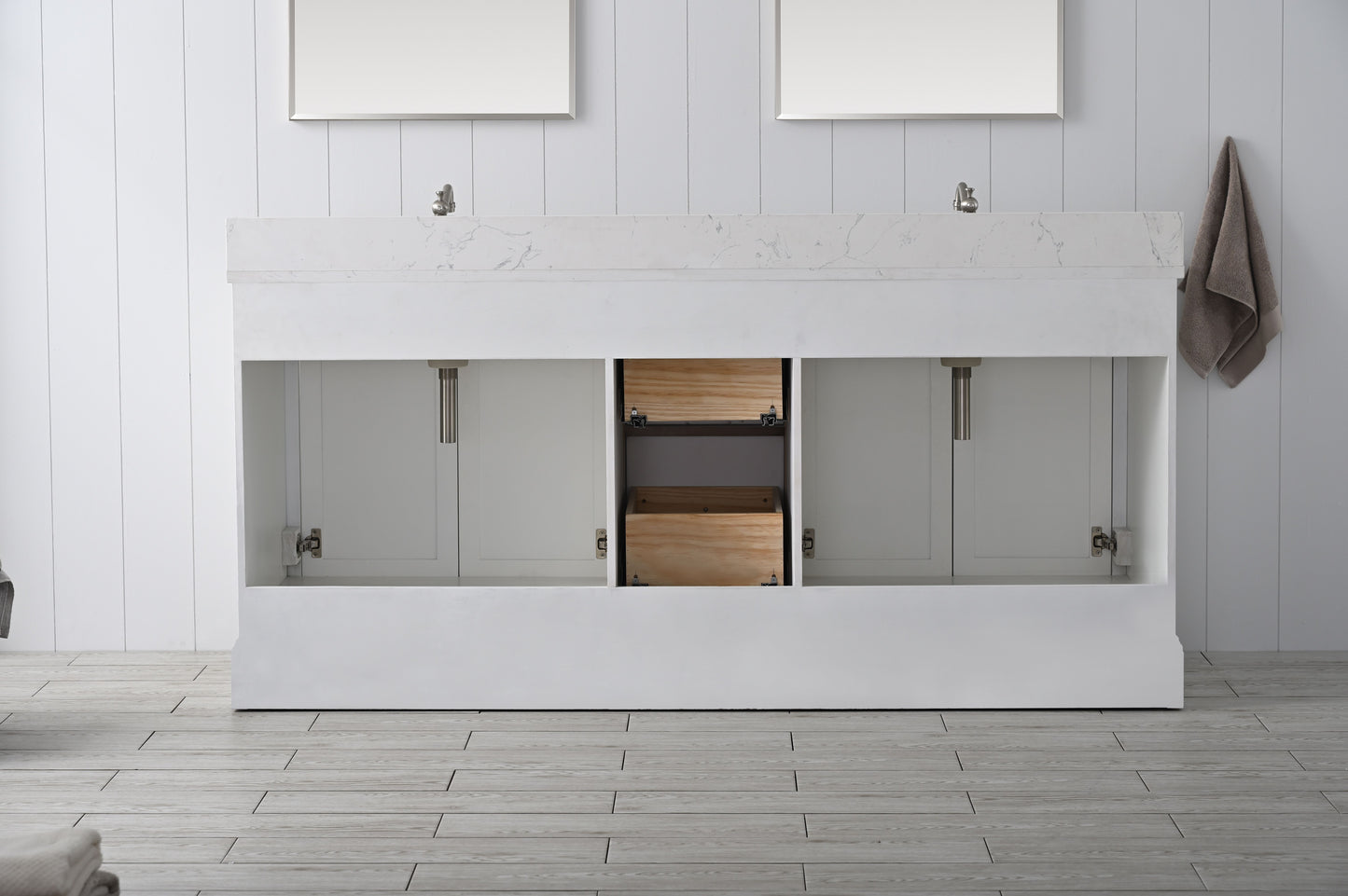 72 Inch Double Sink Bathroom Vanity in White with Marble Countertop & Backsplash - Vanity Art VA5072-DW