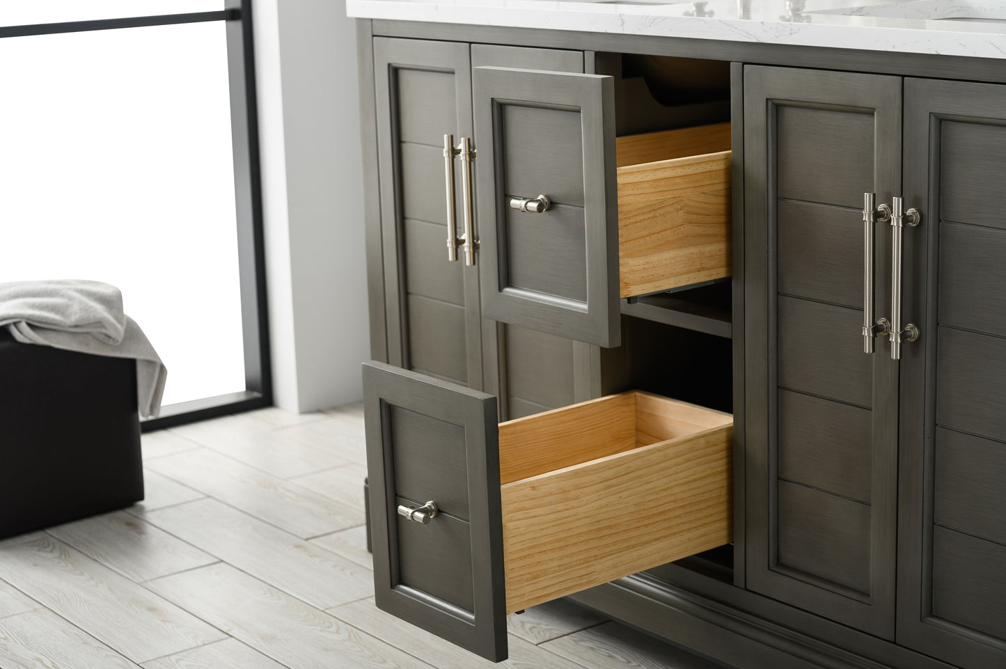 54 Inch Double Sink Bathroom Vanity in Gray with Marble Countertop & Backsplash - Vanity Art VA5054-SG