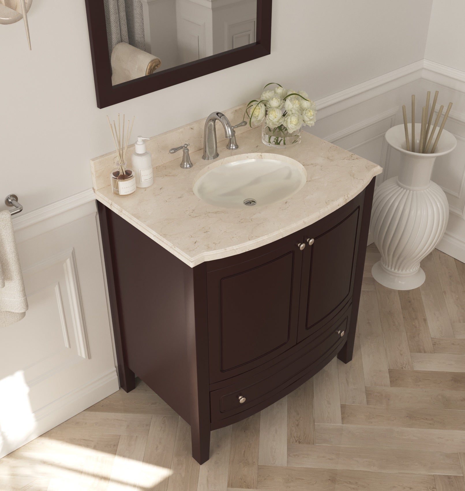 Estella 32" Brown Bathroom Vanity with Jerusalem Gold Marble Countertop