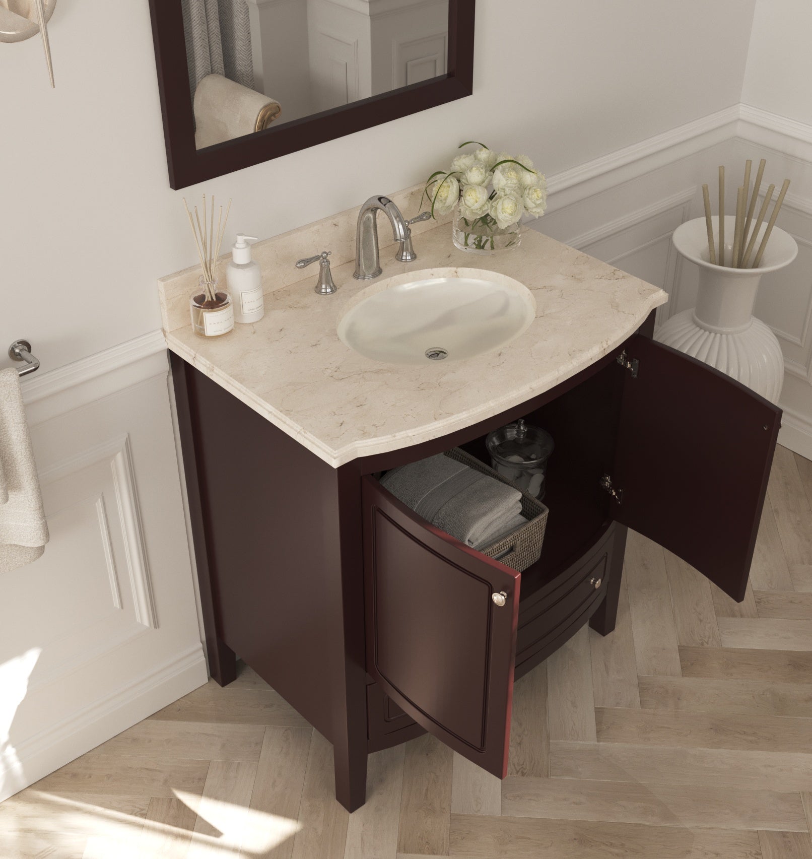 Estella 32" Brown Bathroom Vanity with Jerusalem Gold Marble Countertop