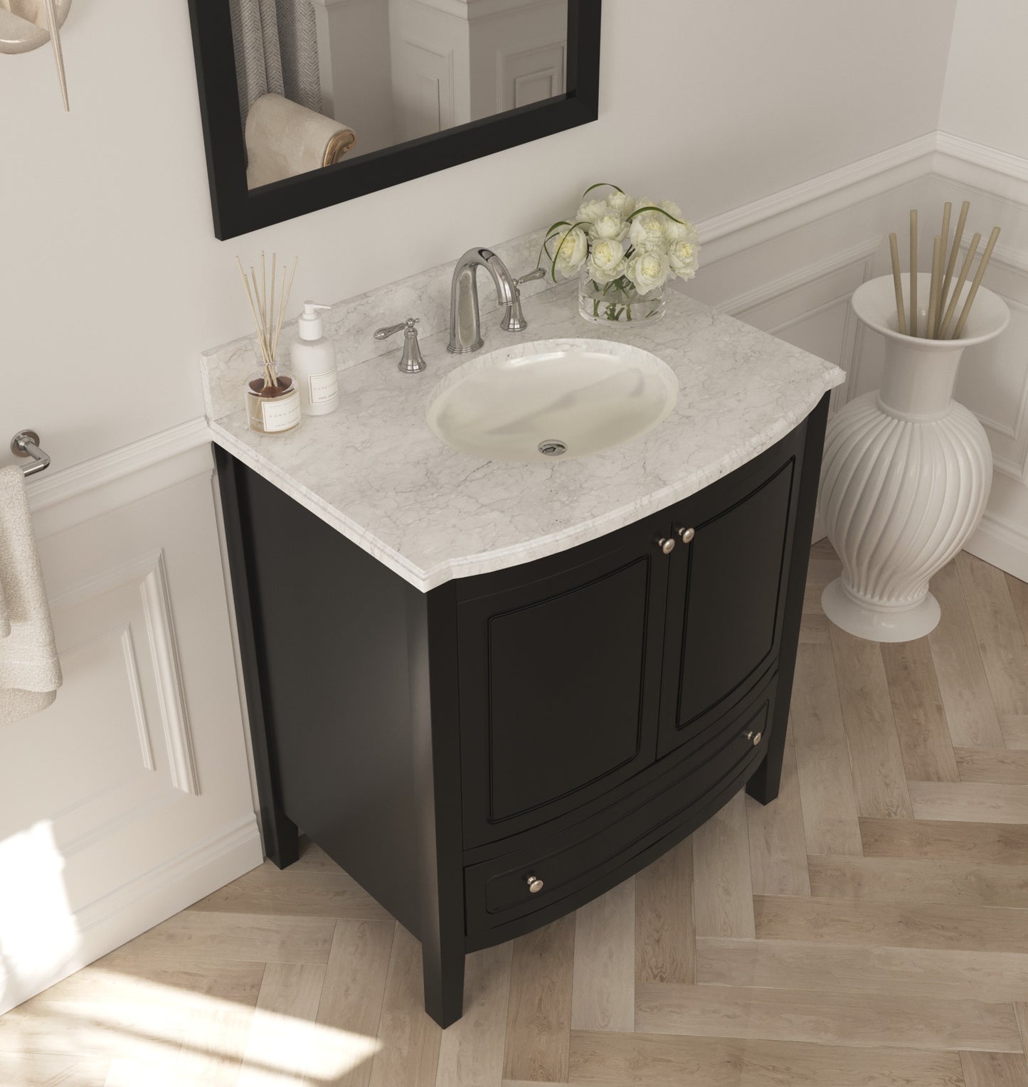 Estella 32" Espresso Bathroom Vanity with White Carrara Marble Countertop