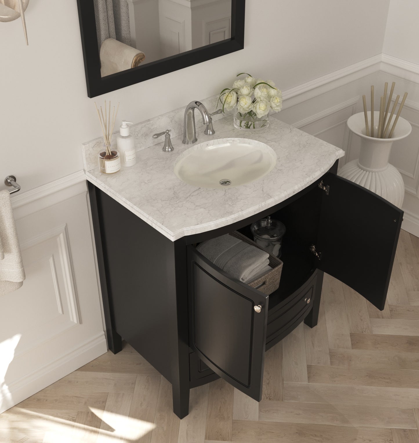 Estella 32" Espresso Bathroom Vanity with White Carrara Marble Countertop