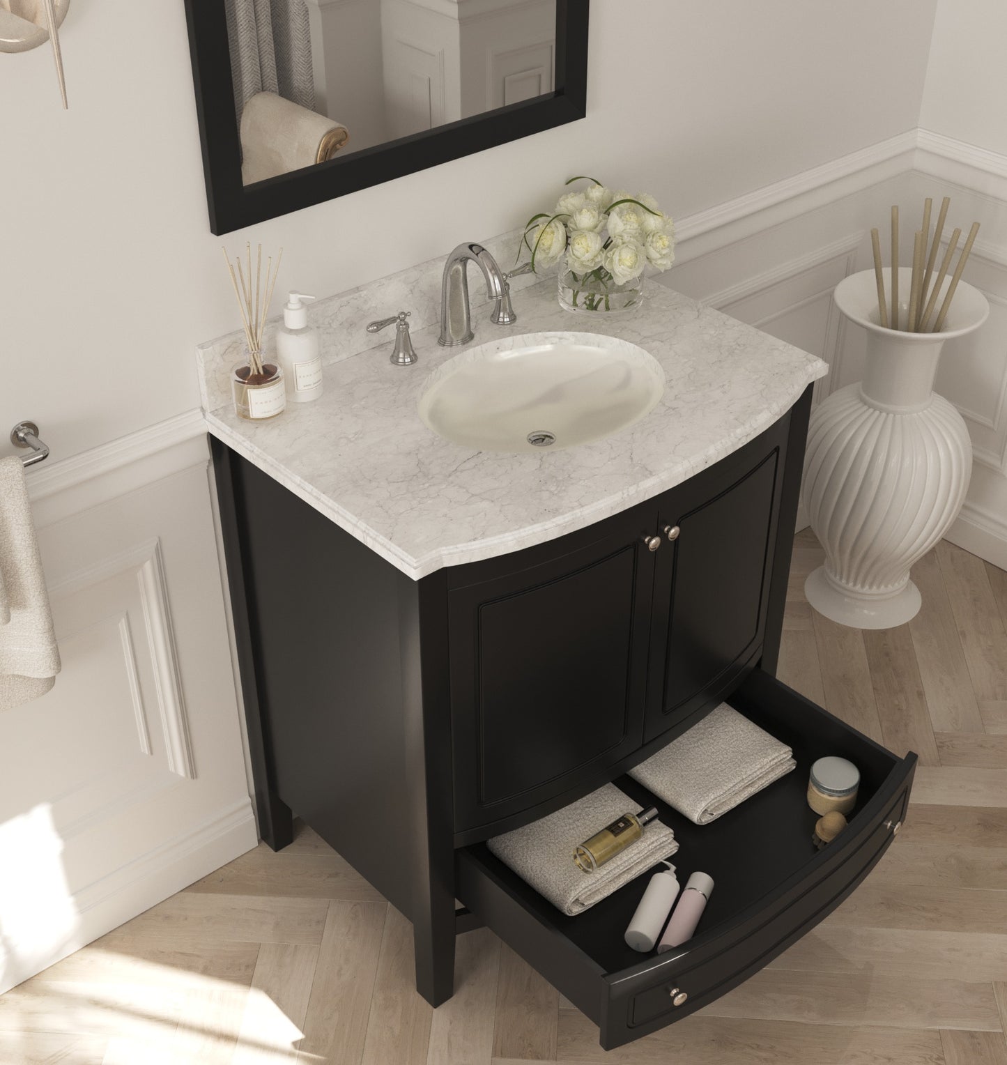 Estella 32" Espresso Bathroom Vanity with White Carrara Marble Countertop