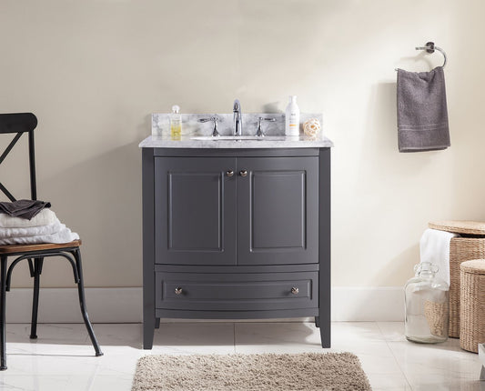 Estella 32" Grey Bathroom Vanity with White Carrara Marble Countertop