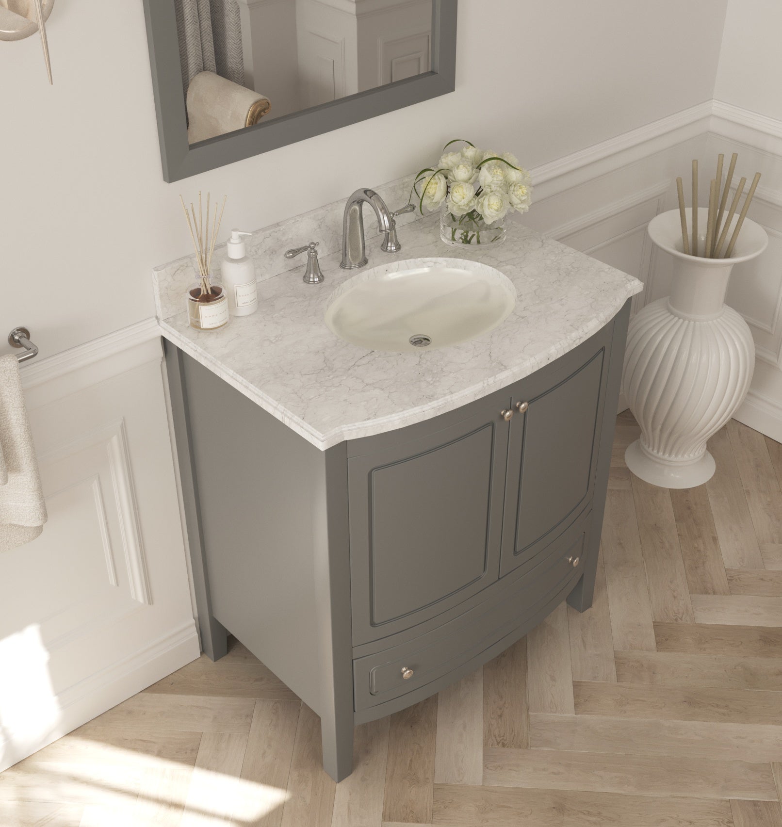 Estella 32" Grey Bathroom Vanity with White Carrara Marble Countertop