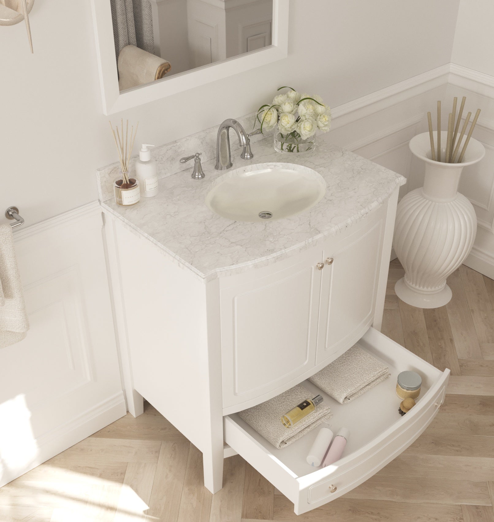 Estella 32" White Bathroom Vanity with White Carrara Marble Countertop