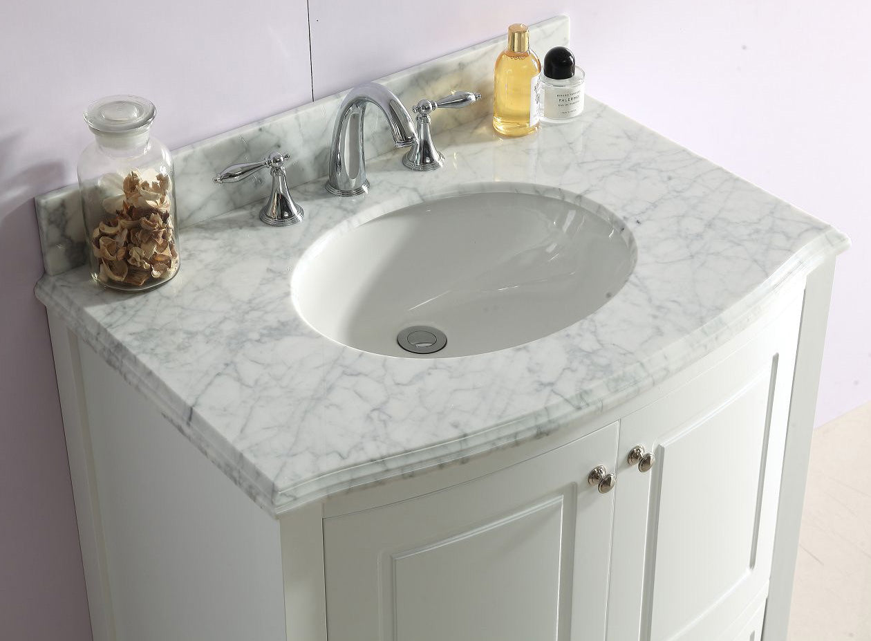 Estella 32" White Bathroom Vanity with White Carrara Marble Countertop