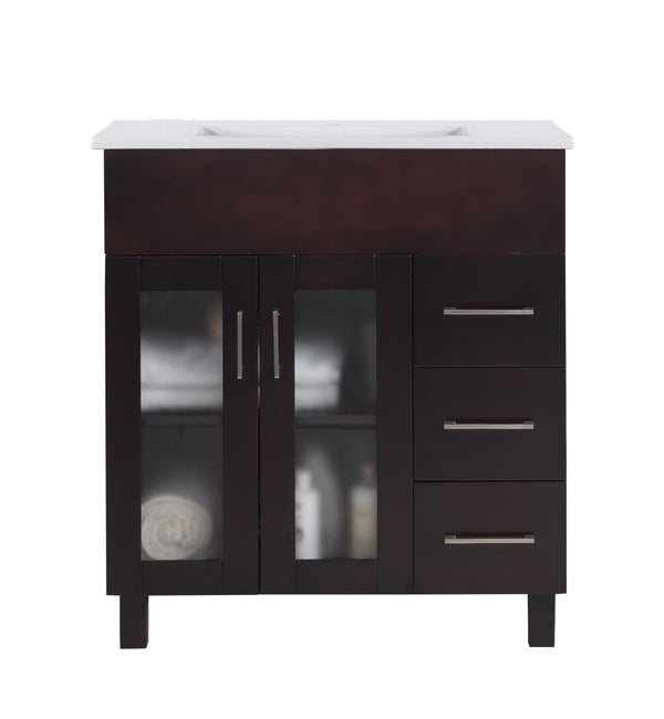 Nova 32 Brown Bathroom Vanity with White Ceramic Basin Countertop