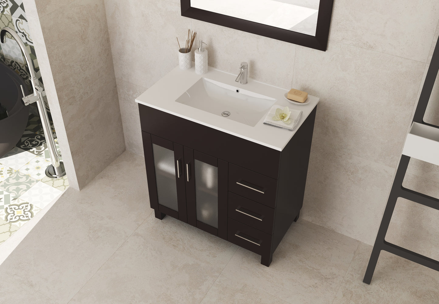 Nova 32" Brown Bathroom Vanity with White Ceramic Basin Countertop