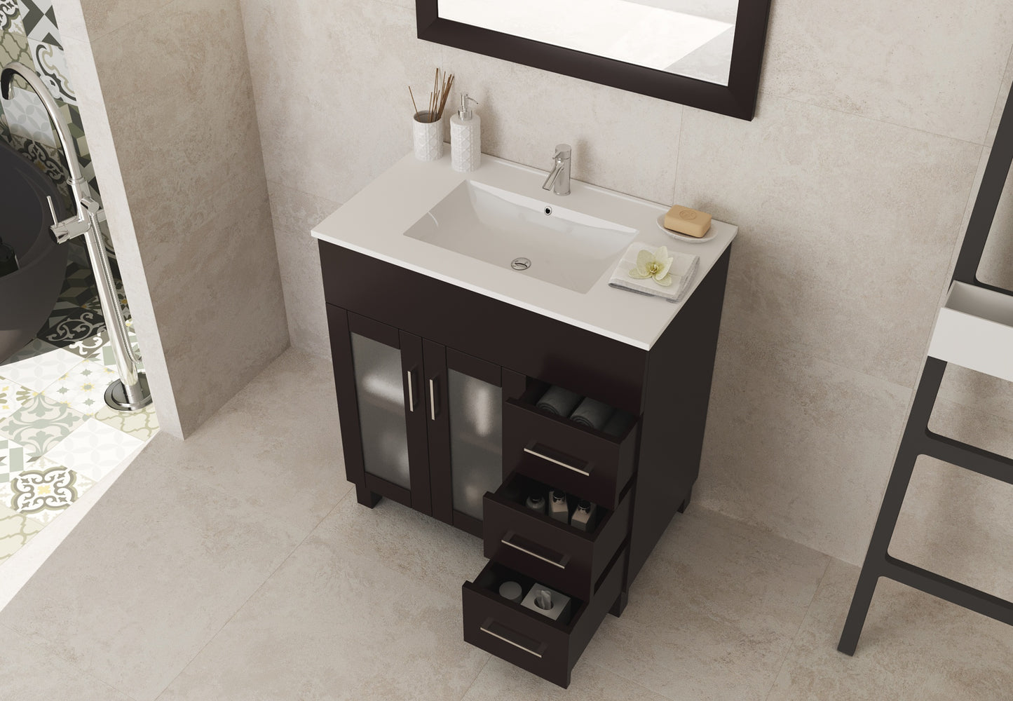 Nova 32" Brown Bathroom Vanity with White Ceramic Basin Countertop