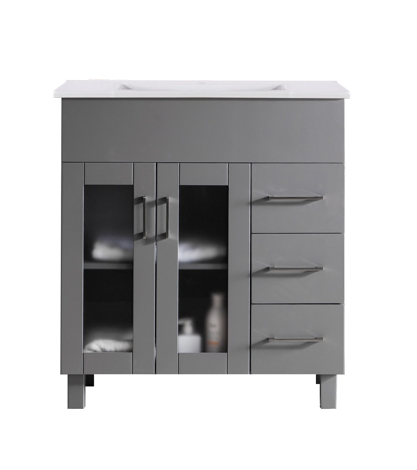 Nova 32" Grey Bathroom Vanity with White Ceramic Basin Countertop