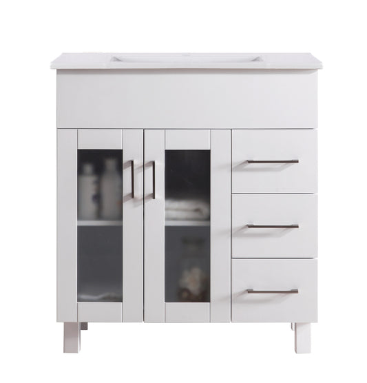 Nova 32" White Bathroom Vanity with White Ceramic Basin Countertop