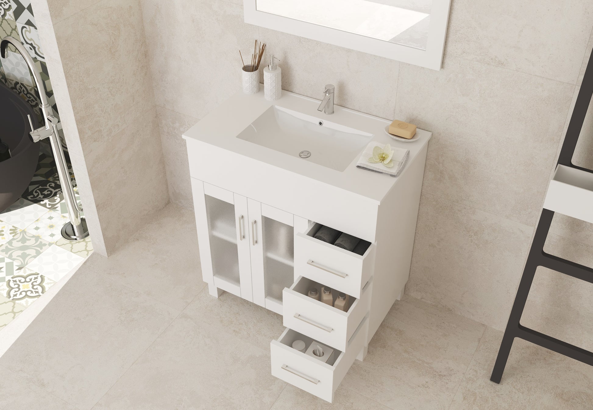 Nova 32" White Bathroom Vanity with White Ceramic Basin Countertop