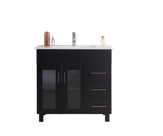 Nova 36" Espresso Bathroom Vanity with White Ceramic Basin Countertop