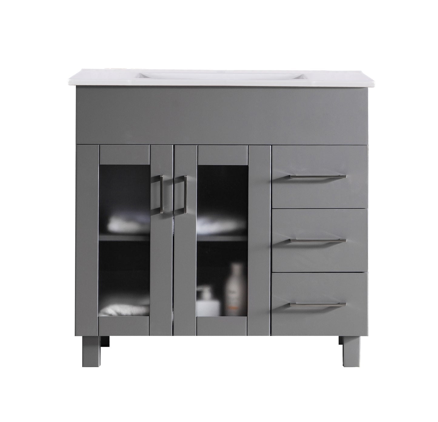 Nova 36" Grey Bathroom Vanity with White Ceramic Basin Countertop