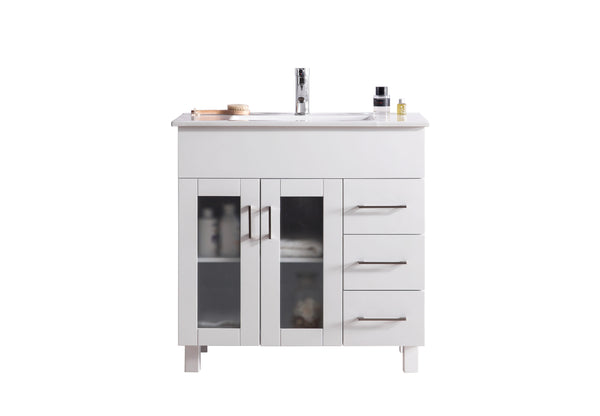 Nova 36 White Bathroom Vanity with White Ceramic Basin Countertop