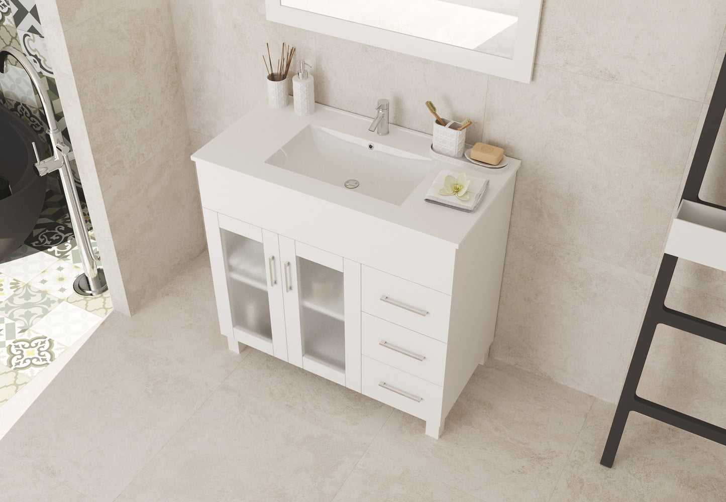 Nova 36" White Bathroom Vanity with White Ceramic Basin Countertop