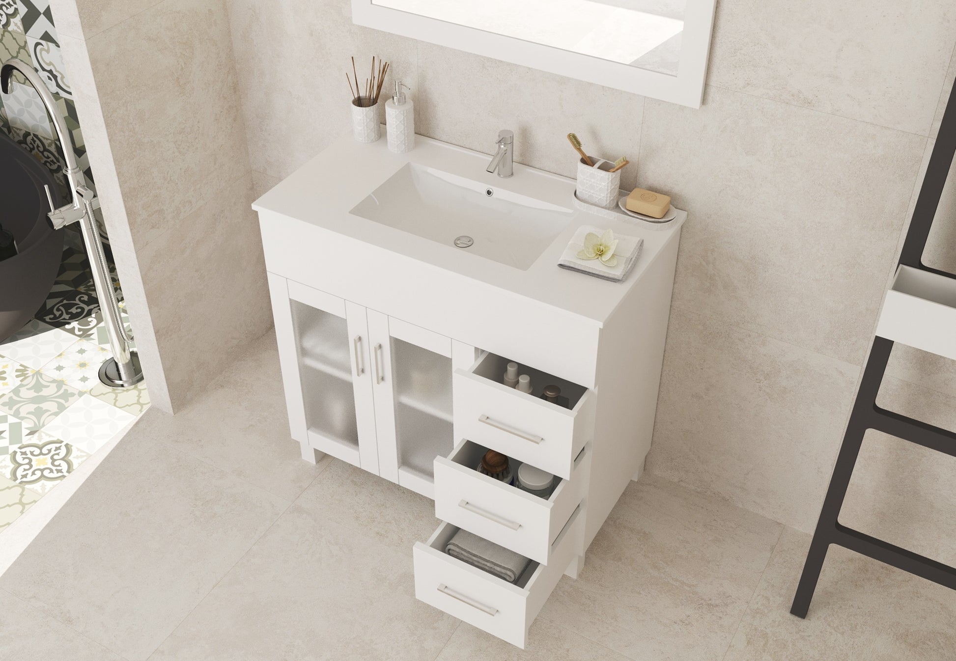 Nova 36" White Bathroom Vanity with White Ceramic Basin Countertop