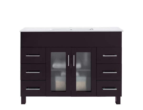 Nova 48 Brown Bathroom Vanity with White Ceramic Basin Countertop